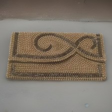 BEADED Clutch Purse Evening Bag Beige Lennox Art Deco Japan Wedding Vtg