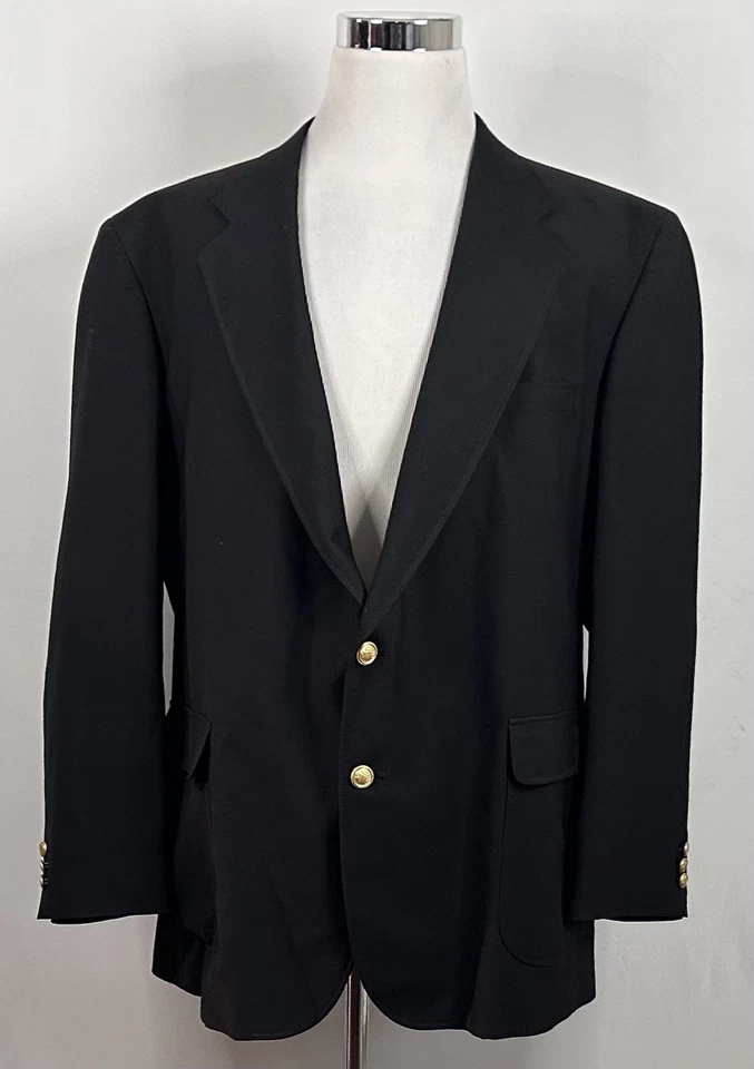 David Taylor 48L Blazer 100% Wool Black Gold Two Button Lined Vented Formal - Image 2 of 4