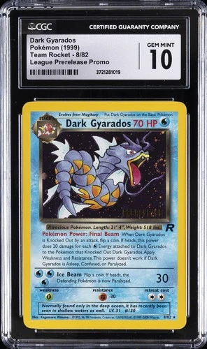 1999 POKEMON TEAM ROCKET LEAGUE PRERELEASE PROMO DARK GYARADOS CGC 10 GEM MINT