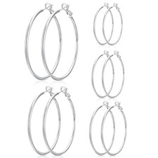 5 Pairs Stainless Steel Hoop Earrings, Big Thin Hypoallergenic Earrings for