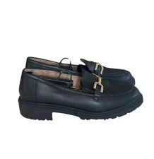 Rachel Zoe Mila Lug Sole Loafers Size 10 Black Metal Accent Horsebit Chunky