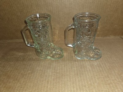 Glasses Libbey Cowboy Western Boot Handled Clear Glass Embossed X2