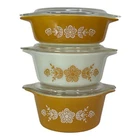 Vintage Pyrex Gold & White Butterfly Gold Casserole Dish Set w/ Lids 471 472 473