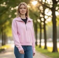All In Motion Women's Half Zip Pullover Sweatshirt Thumb Holes Pink S