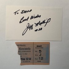 Jeff Mullins, Art Heyman Duke basketball vs. Louisville 12/08/61  ticket + auto