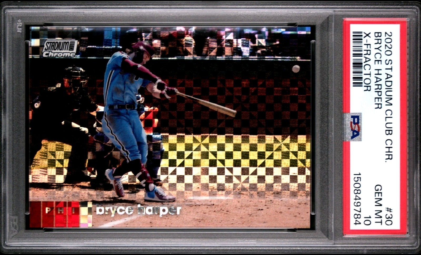 2020 STADIUM CLUB CHROME X FRACTOR #30 BRYCE HARPER PSA 10 ICONIC PHOTO SSP