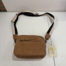 Universal Thread Crossbody Camera Bag Womens Tan Striped Web Strap Zip Pocket