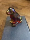 Fenton Art Glass Labrador Retriever  dog  in an iridescent carnival glass finish