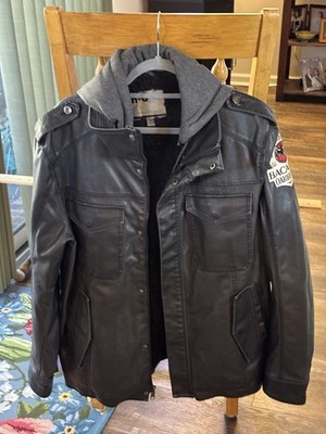 Bacardi Oakheart R&O Premium Brand Faux Leather Bomber Aviator Jacket Black