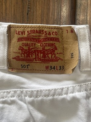 Rare Vintage 90s Levi s 501 34x33 White Denim Jeans Pants
