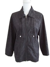 Chico's Zenergy Black Tonal Floral Full Zip Jacket Stretch Packable Size 2
