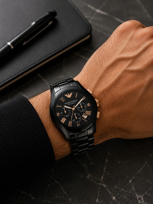 EMPORIO ARMANI HERREN UHR AR1410 LUXUS CERAMICA SCHWARZ/ROSÉGOLD CHRONOGRAPH