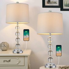 Modern Crystal USB Table Lamps Set of 2 for Living Room Nightstand Bedroom 25...