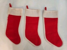 Vintage Lot of 3 Red and White Christmas Stockings Outlined in White