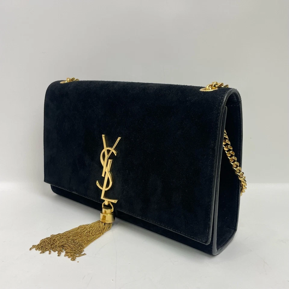 Auténtico bolso de hombro SAINT LAURENT de terciopelo negro con monograma y borla ebayAG Foto 4 de 4