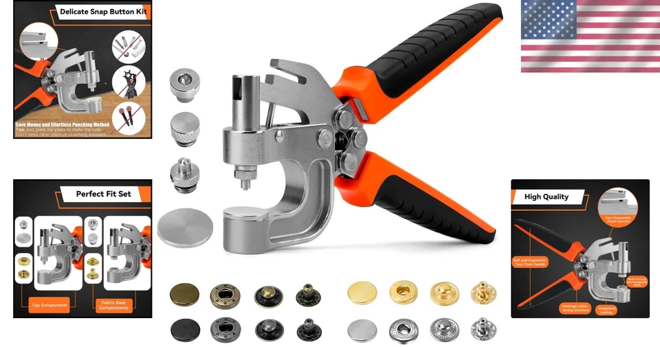 Leather Snap Pliers Kit - 40 Sets Metal Buttons - Image 2 of 4