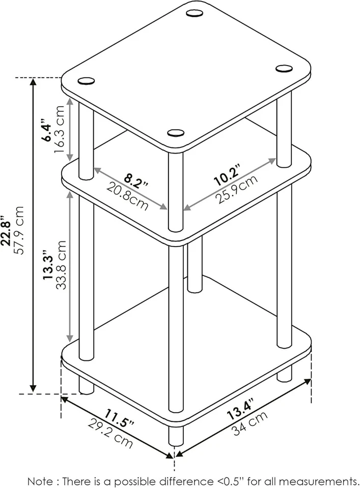 Furinno Just 3-Tier Turn-N-Tube 1-Pack, Пластиковые Столбы, Французский Дуб Серый/Черный - Изображение 3 из 4