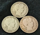 BARBER HALF DOLLARS = 3 DIFFERENT == 1912, 1912 D, 1912 S = 90% SILVER