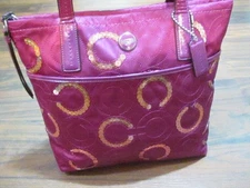 RARE COACH PASSION BERRY MAGENTA PINK SATIN SEQUINS SIGNATURE "C" TOTE BAG