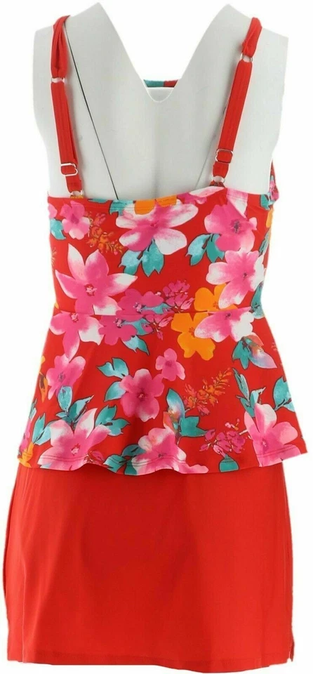 Isaac Mizrahi 活体花卉薄纱背心裙尼龙氨纶火焰红色 12 — 第 3/4 张图片