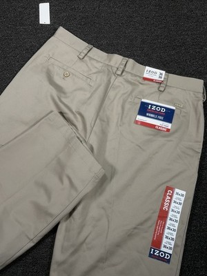 New Izod Pants Men s 36x30 (Fits 38x30) Beige American Chino Wrinkle Free Flat
