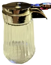 Syrup Pitcher. Ribbed Glass. Closing Top.  