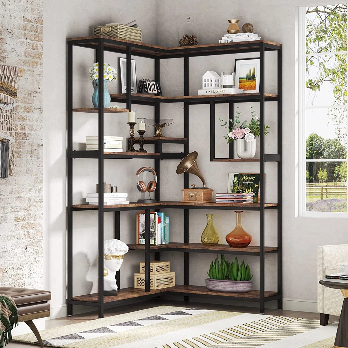 VASAGLE Corner Shelf, 5 Tier Corner Bookshelf, Tall Corner Storage Shelves