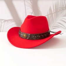 Red Western Cowboy, Cowgirl Hat, Horseshoe Strap, Men Women Retro, Country