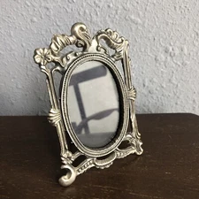 Vintage Metal Pewter Ornate Floral Frame Photo Size 3" x  2" Art Nouveau Style