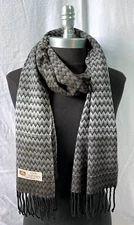 100% CASHMERE SCARF Chevron Grays/Black Made in England Soft Wool Wrap #F302
