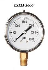 Pressure Gauge Liquid Filled  0-3000 PSI ,2.5”  Face, 1/4" LM NPT