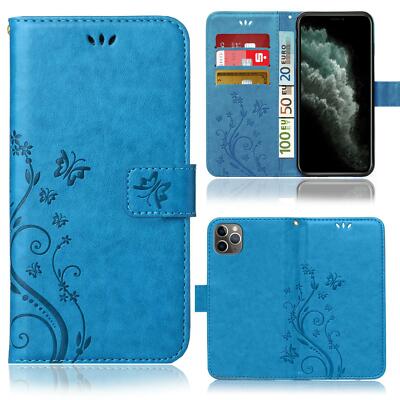 Handy Tasche für iPhone 11 Pro Max Schutz Hülle Blumen Flip Case Wallet Etui