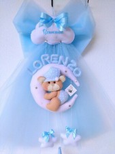 Fiocco nascita personalizzato orsetto  maschietto realizzato in tulle pannolenci