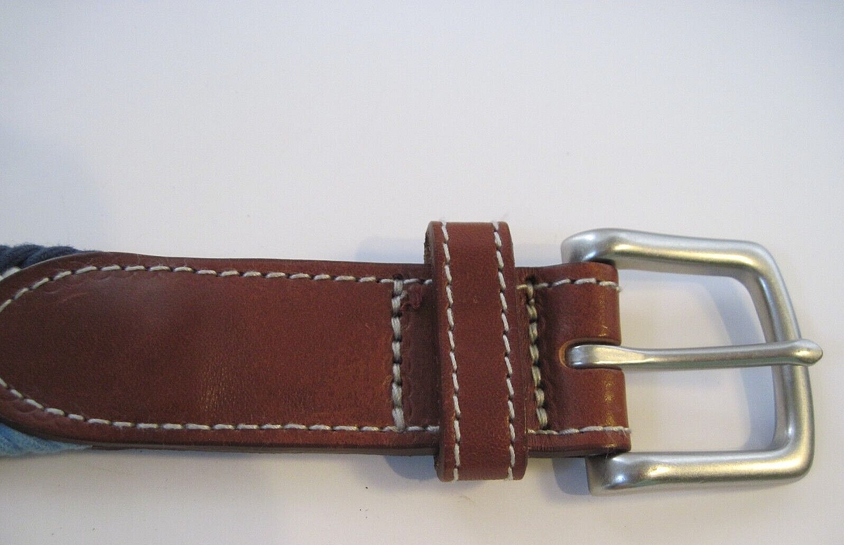 Vineyard Vines Braided Woven Belt Navy Blue White Leather  display picture 2