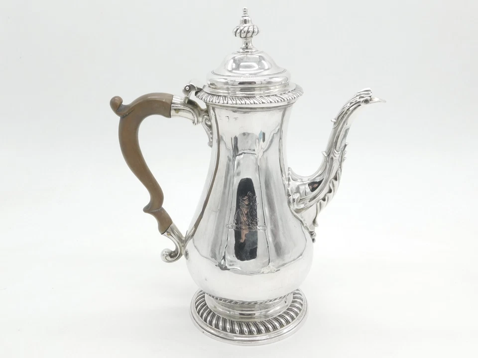 George III Sterling Silver Baluster Coffee Pot Lion Crest Antique 1764 London - Image 3 of 4
