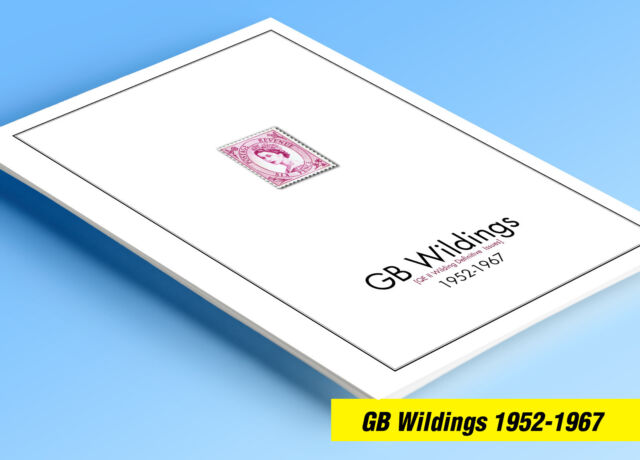 COLOR PRINTED GB WILDING ISSUES 1952-1967 STAMP ALBUM PAGES (10 illustr. pages)