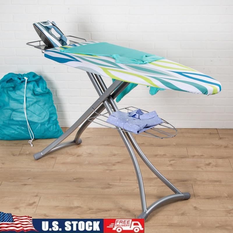 Collapsible Ironing Board with Storage Shelf Cotton Cover and Fiber Pad-image