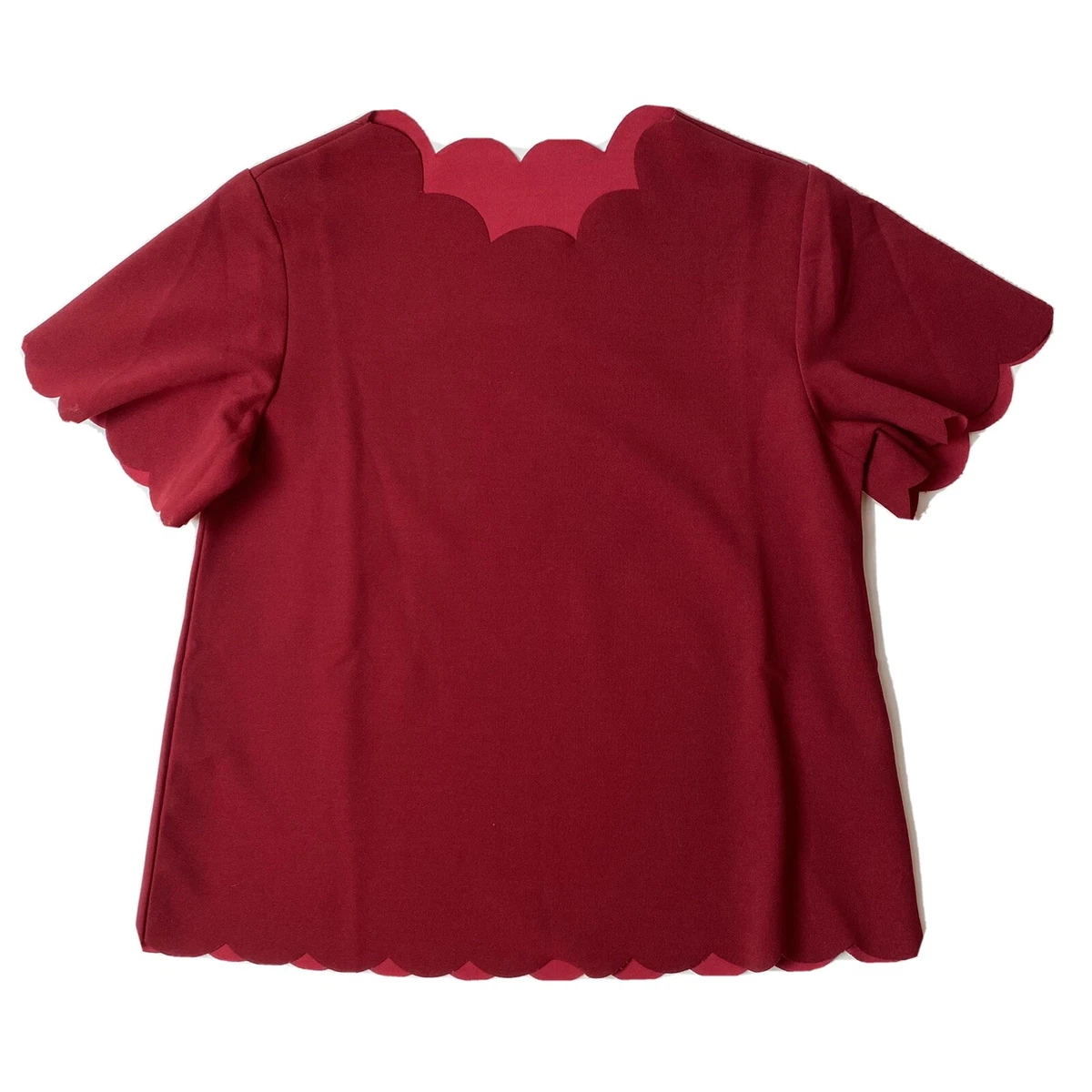SheIn Girls 10 Top Dark Red Scallopped Hem Short Sleeve Dressy