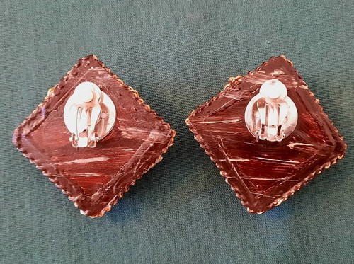 INTERESTING JUTE, CHAIN AND STONE CLIP-ON EARRINGS*EARTH TONES - Afbeelding 2 van 4