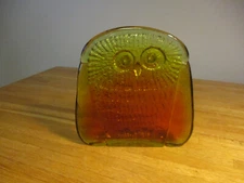 Vintage Blenko Glass Owl ombre orange Don Shepherd SIGNED 8 3/16" tall 1970 EUC