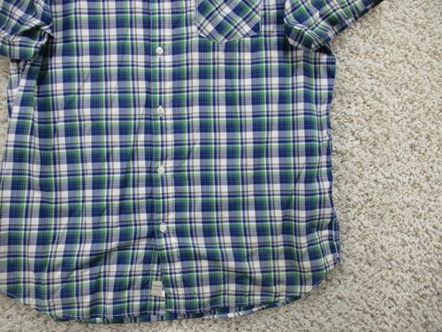 Timberland Shirt Mens Large Blue Green Plaid Button Up Short Sleeve Collar - Picture 3 of 11