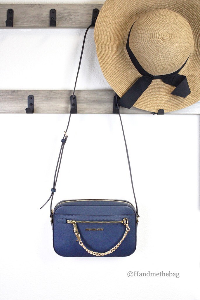 Michael Kors Jet Set Large East West Navy Leather Zip Chain 