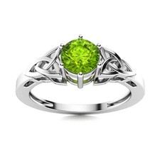 Celtic Knot 5MM Round Shape Peridot Gemstone 925 Sterling Silver Solitaire Ring