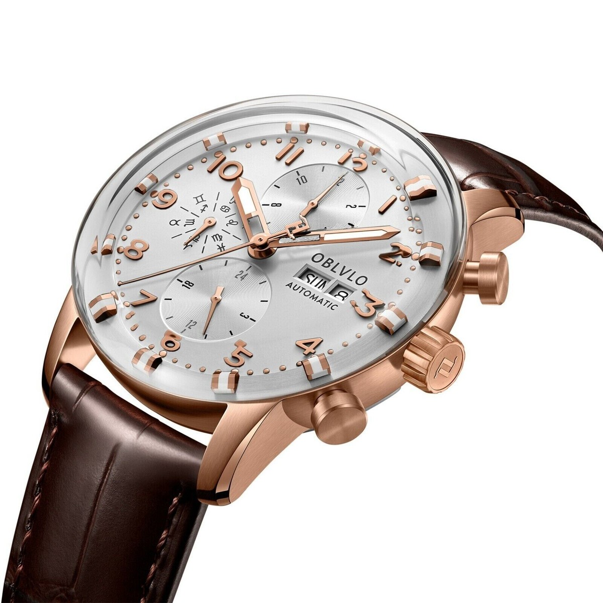 OBLVLO Men Automatic Watch 42mm Luxury Mechanical Wristwatch Multi