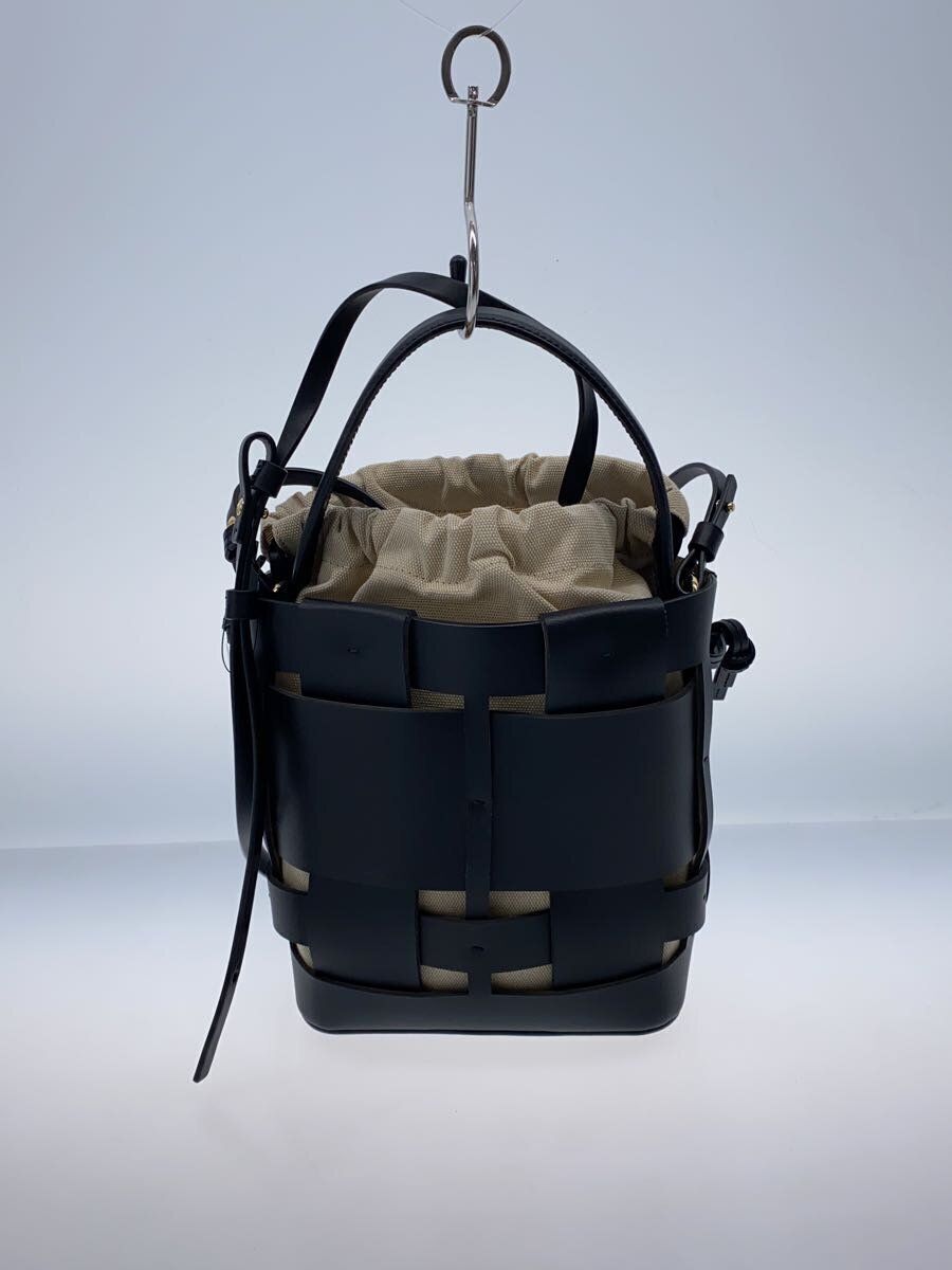 ZANCHETTI SHOULDER BAG WOVEN BUCKET SMALL LEATHER Black Used ZANCHETTI SHOULDER BAG WOVEN BUCKET SMALL LEATHER Black Used