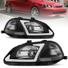 Pair Led Drl Headlights Assembly W Black Housing For 1996-1998 Honda Civic