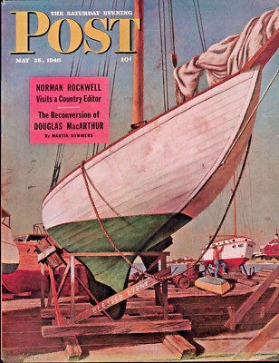 1946 MAY 25 Sailboat Dry Dock SATURDAY EVENING POST COVER ONLY #1 John Atherton
