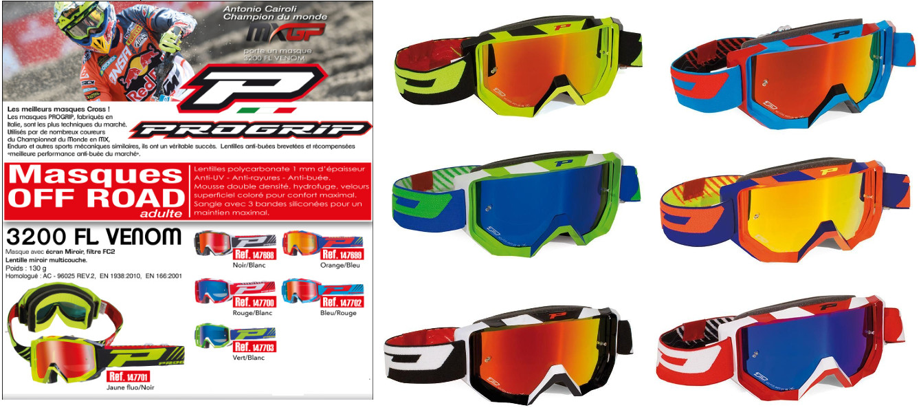 Masque cross Progrip 3200 FL VENOM anti-buée pour pilote