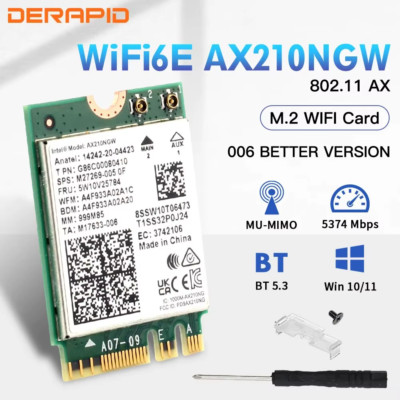 Original Intel AX210 NGW WLAN Bluetooth 5.3 Adapter M.2 A-E-Key 6E 5374Mbps DE