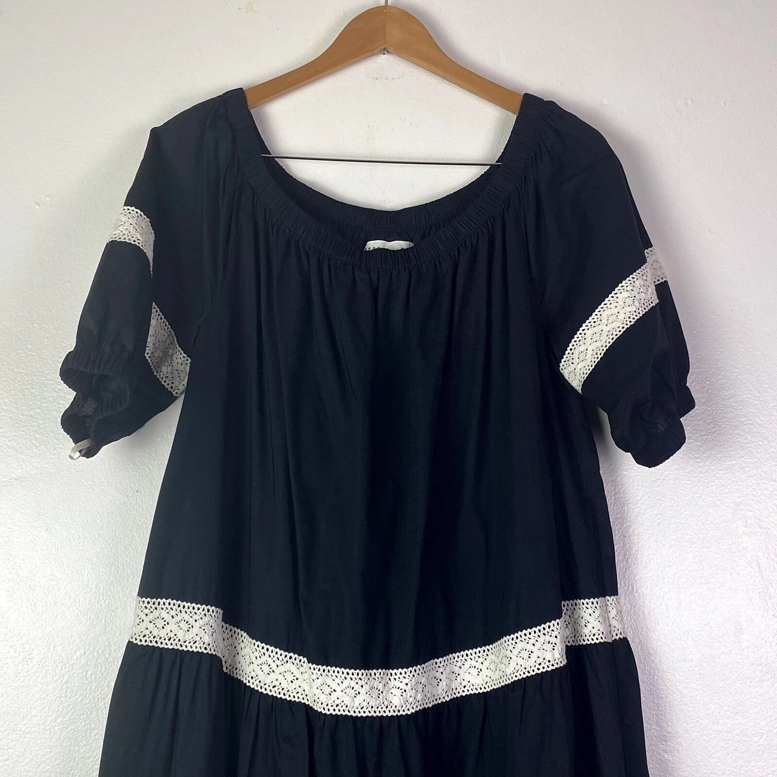 Abito donna Broome Street Kate Spade spalle scoperte taglia L nero accento uncinetto